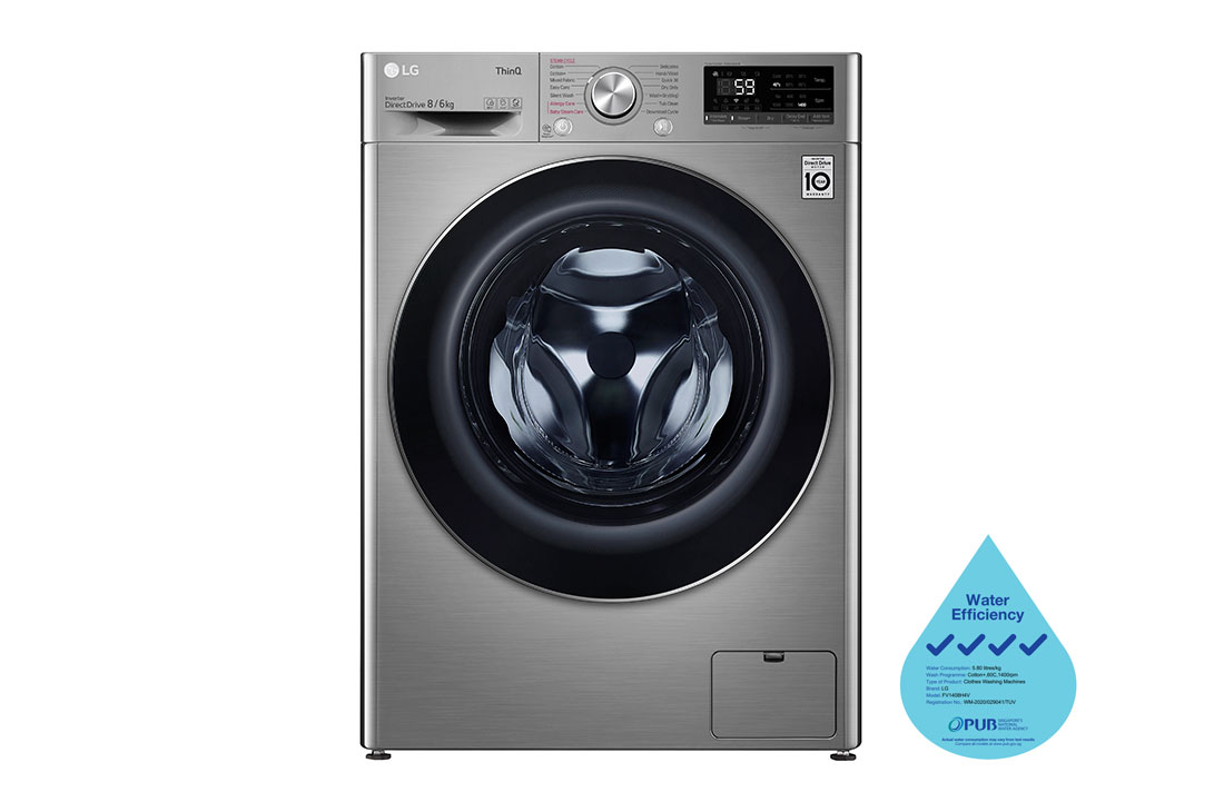 LG 8/6kg, AI DD™ Front Load Washer Dryer, Front view , FV1408H4V