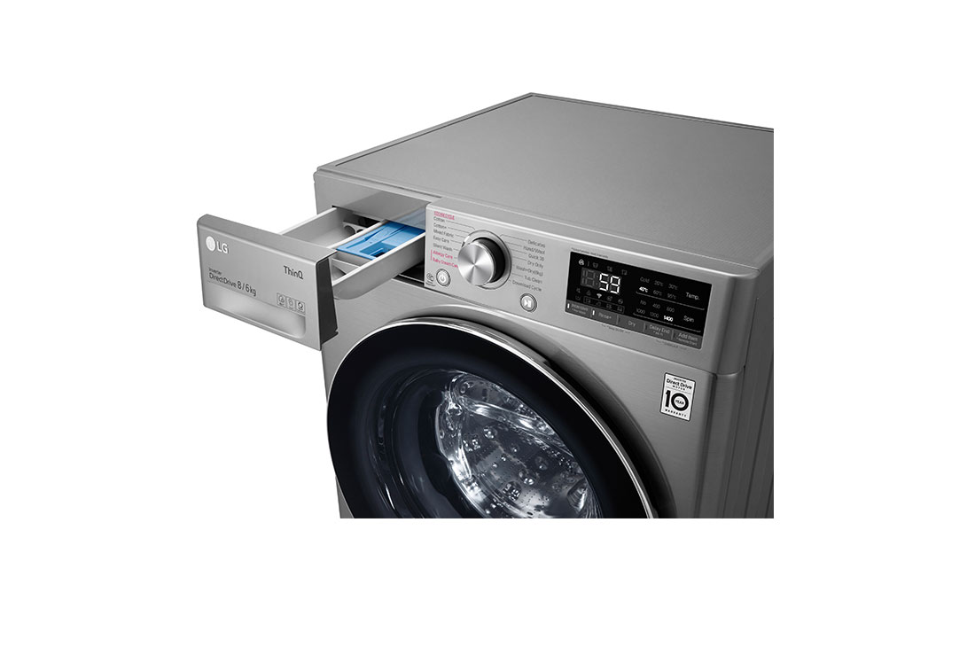 LG 8/6kg, AI DD™ Front Load Washer Dryer, Detergent port open side view, FV1408H4V, thumbnail 6