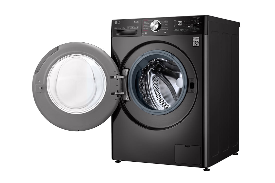 LG 13/8kg, AI Direct Drive Front Load Washer Dryer, Right side  door open view, FV1413H2BA, thumbnail 12