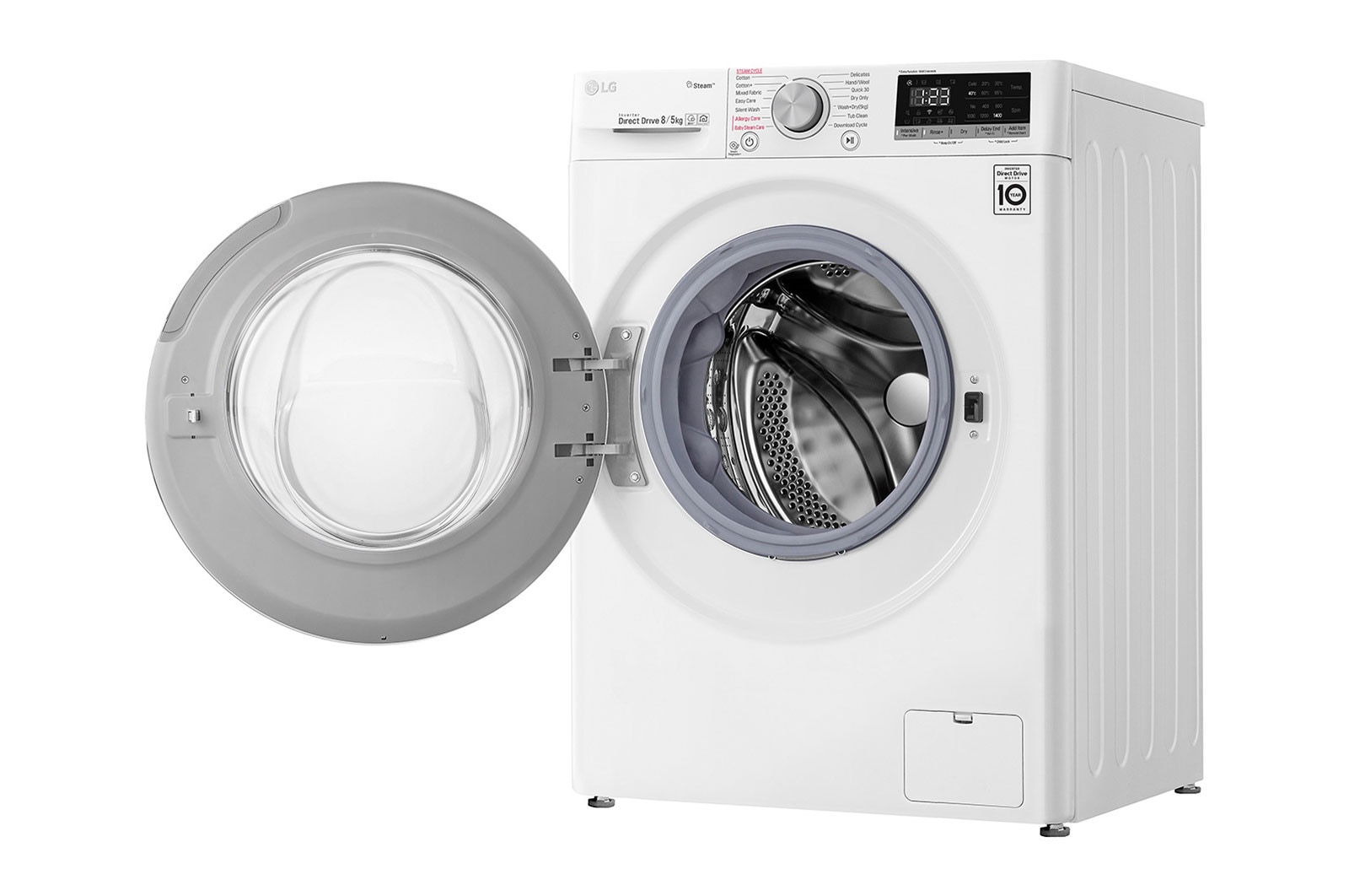 LG 7KG Front Load Washing Machine with AIDD, Right view with door open, FV1207S4W, thumbnail 12