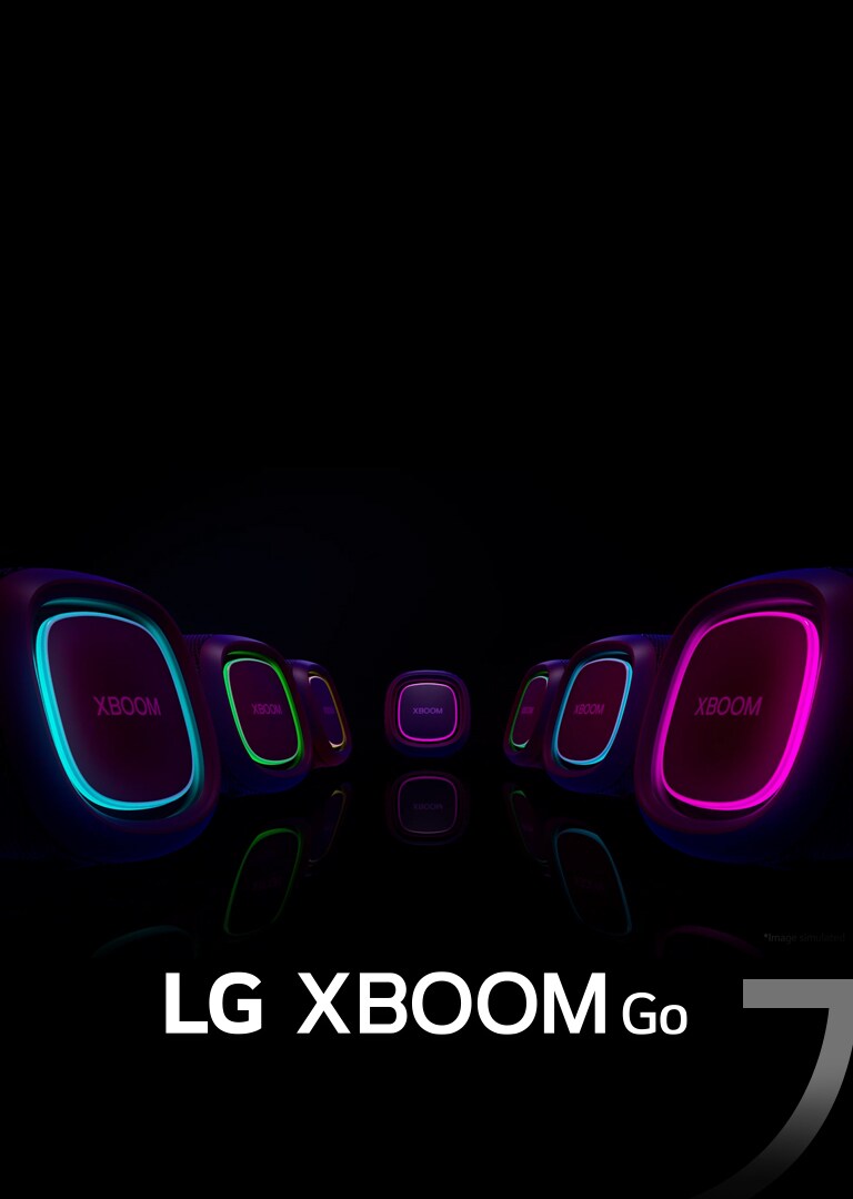LG XBOOM Go XG5s begalinėje erdvėje su įvairiu apšvietimu.