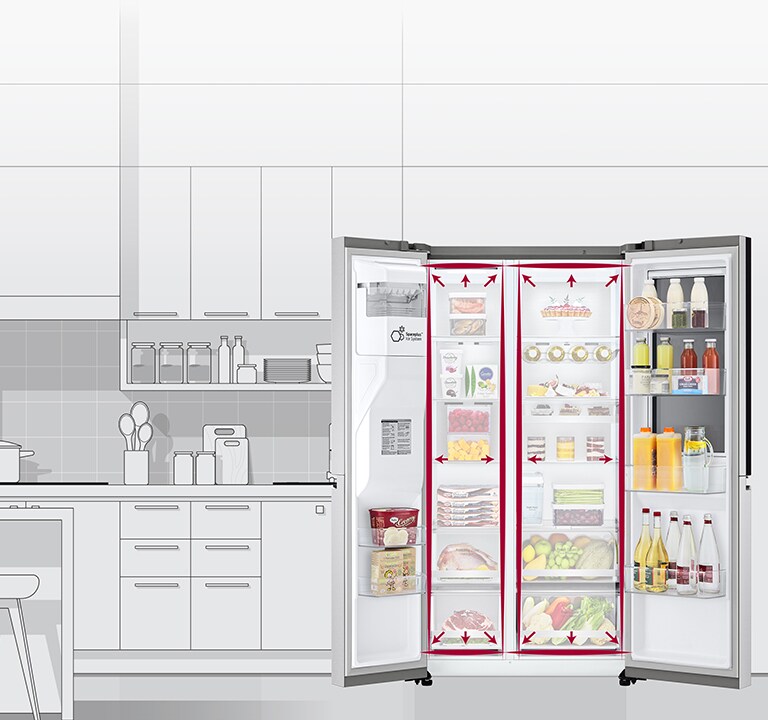 Vidinės erdvės apibrėžtos neoninėmis linijomis, o rodyklės pradeda stumti linijas į išorę, rodydamos, kad viduje yra daugiau erdvės.