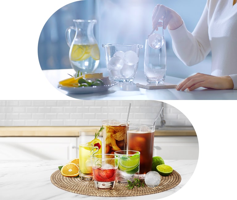 Šioje kortelėje rodomi įvairūs gėrimai, pagaminti naudojant „Craft Ice“ vaizdo įrašą.