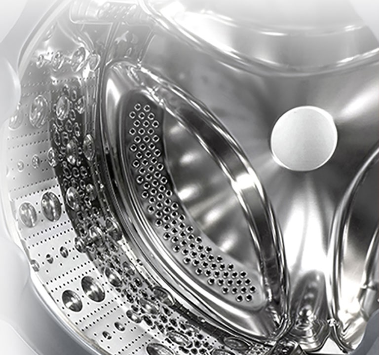 Skalbyklės vidus su nerūdijančiojo plieno kelimo elementais.