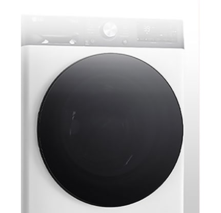 Aiškus skalbyklės su grūdintojo stiklo durelėmis vaizdas.