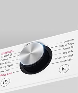 Išdidintas skalbyklės skydelio metalinės rankenėlės vaizdas.