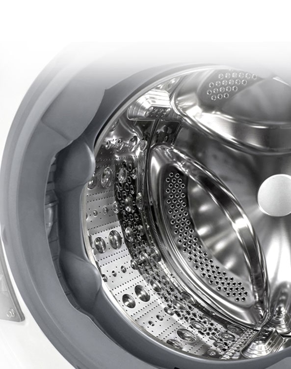 Skalbyklės vidus su nerūdijančiojo plieno kelimo elementais.