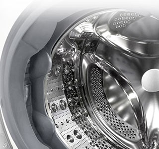 Skalbyklės vidus su nerūdijančiojo plieno kelimo elementais.