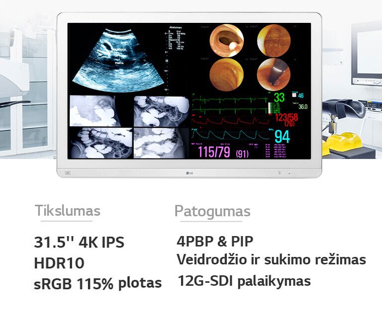 Tikslumas:  31,5" 4K IPS&nbsp;/&nbsp;HDR10&nbsp;/&nbsp;sRGB 115% plotas,  Patogumas:  4PBP&nbsp;&&nbsp;PIP / Veidrodžio ir sukimo režimas / 12G-SDI palaikymas