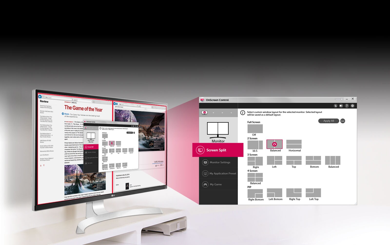 Įvairūs vaizdo ekrane perskyrimo <br>1