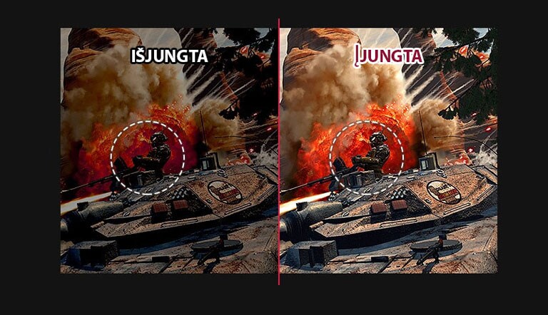 Tamsi žaidimo scena, kurioje matomumas yra geresnis, palyginti su standartiniu režimu