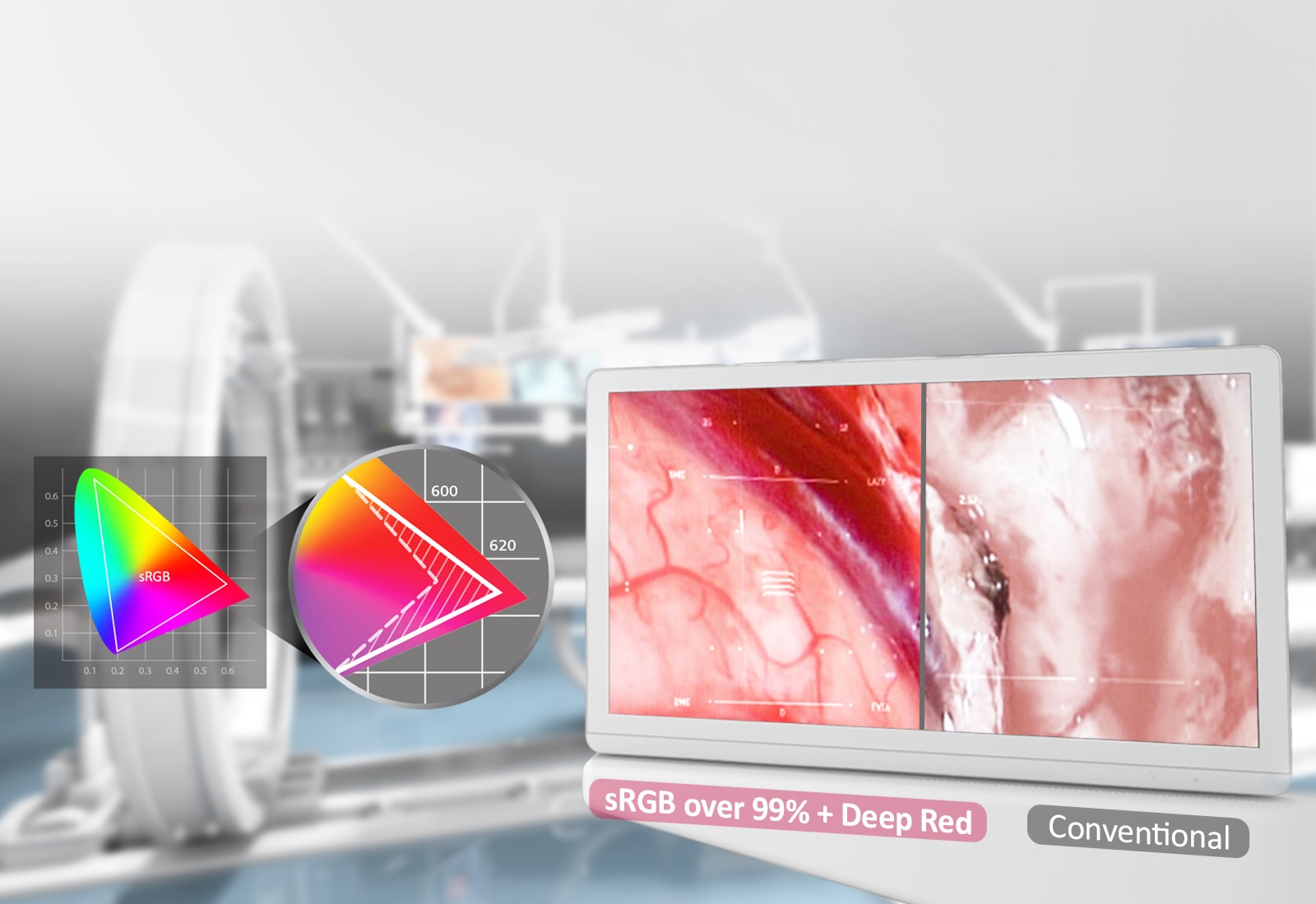 IPS ir „sRGB virš 99% + „Deep RED<br>1