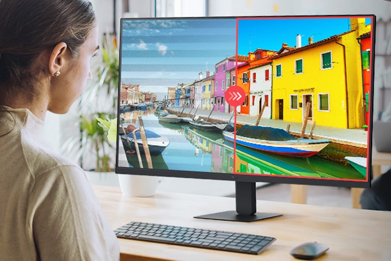 Palyginimas: dešinėje pusėje pritaikyta apsauga nuo mirgėjimo, kairėje – nepritaikyta.		