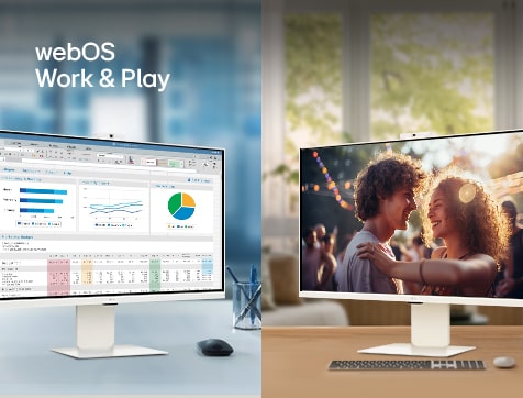 Nuotrauka, kurioje matomi LG Smart Monitors biure ir namuose.