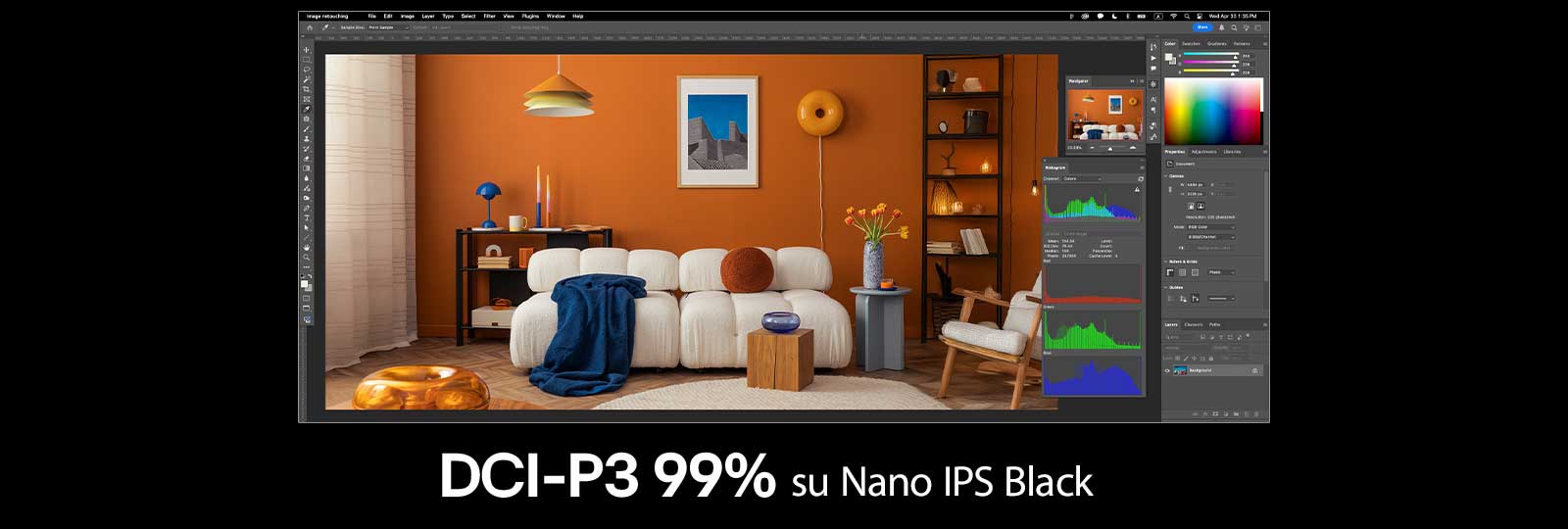 Viso dydžio ekrano vaizdas su ryškių spalvų dizaino programos langu.