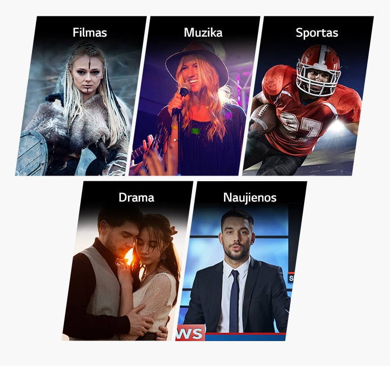 Penkios vertikalios pavadinimo kortelės – Filmas, Muzika, Sportas, Drama ir Naujienos