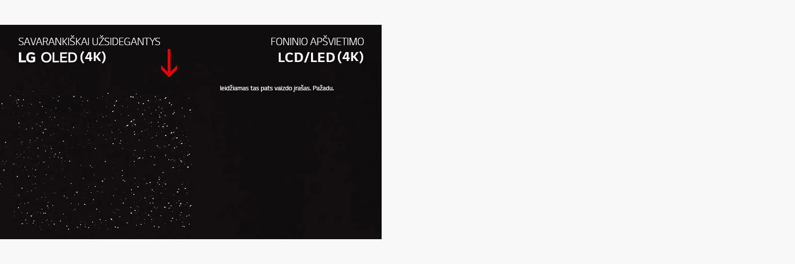 Vieno šalia kito 4K OLED ir 4K LCD televizorių ekranų palyginimas