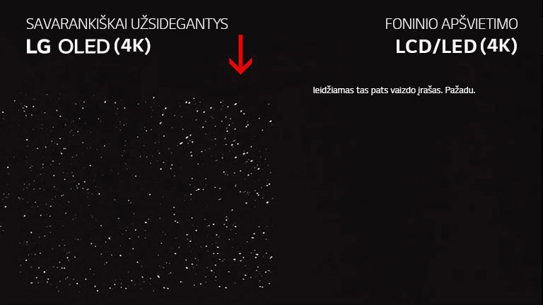 Vieno šalia kito 4K OLED ir 4K LCD televizorių ekranų palyginimas