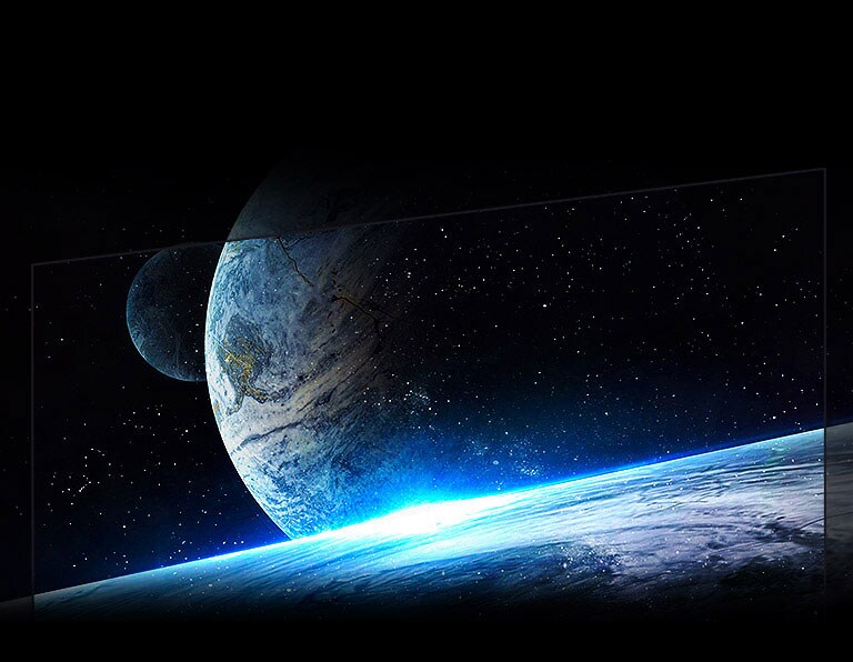 OLED TV, kuriame rodoma begalė mažų žvaigždžių ir kosmoso horizontas, vaizdas