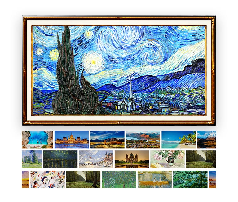 Didelis Van Gogo dailės kūrinys ir įvairios galerijos režimo parinkčių miniatiūros