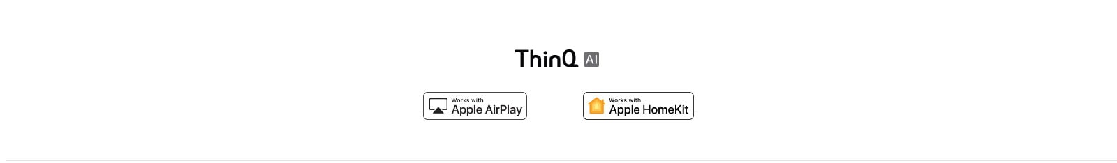 „LG ThinQ“ ženklas, „Apple AirPlay“ ženklas, „Apple Homekit“ ženklas
