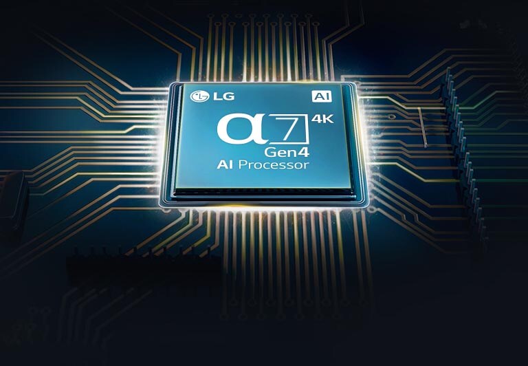 Keturkampio „Alpha 7“ lusto vaizdas su šviesos linijomis, kurios sklinda nuo lusto juodame fone.