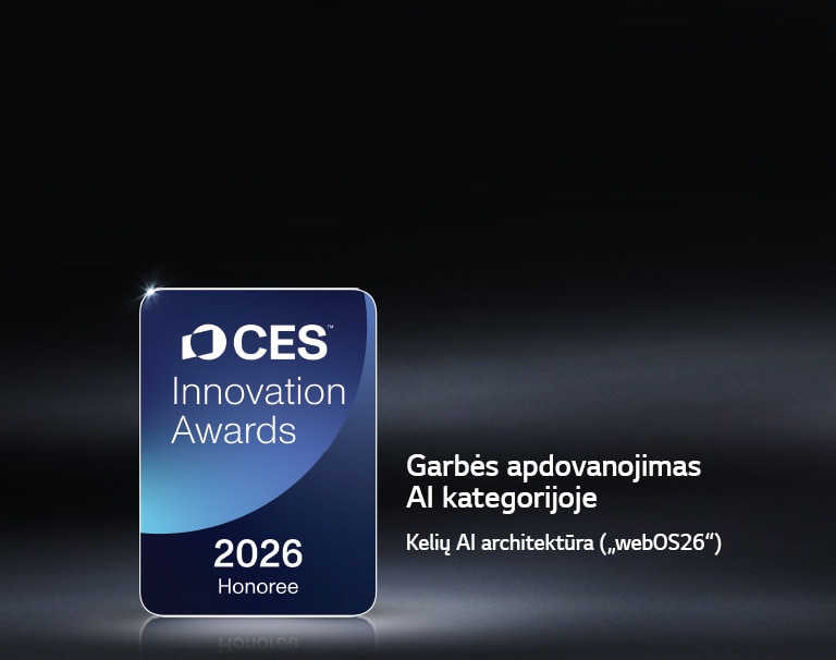 Tamsiame fone rodomas „CES Innovation Awards 2026“ laureato ženklelis. „Multi-AI Architecture“ pripažinta dirbtinio intelekto kategorijoje.	