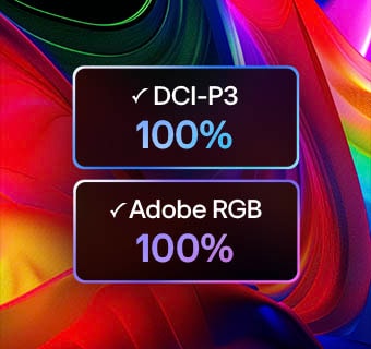 „LG Mini RGB evo AI MRGB85“ su sertifikuota dviguba 100&nbsp;% spalvų aprėptimi užpildo ekraną turtingais spalvų gradientais, užtikrinant 100&nbsp;% DCI-P3 ir „Adobe“ RGB aprėptį.