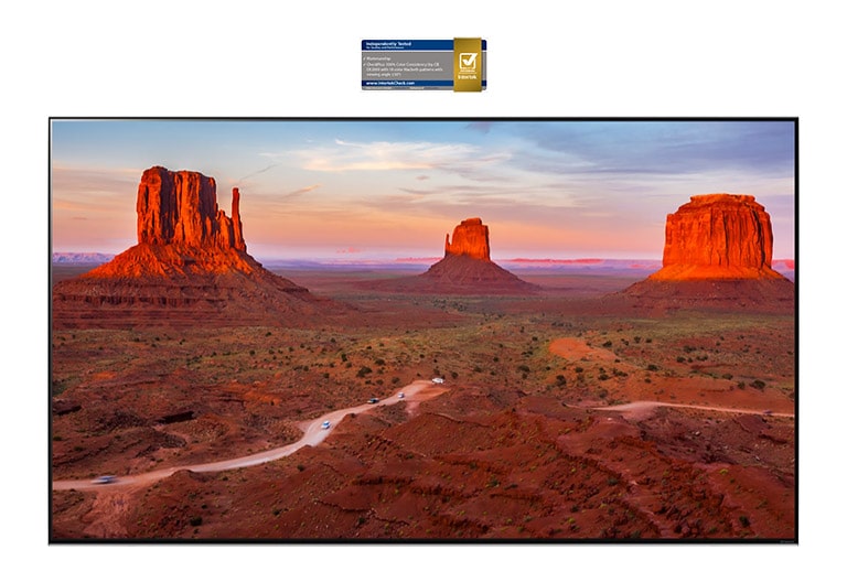 TV ekranas, kuriame rodomas didingas kraštovaizdis, puikiai matomas žiūrint bet kuriuo kampu (leisti vaizdo įrašą).