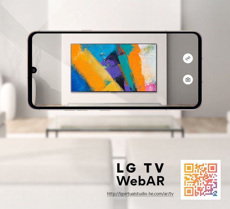 Tai yra LG OLED televizoriaus vaizdo „Web AR“ imitacija. Mobiliųjų telefonų vaizdai persikloja minimalistinėje erdvėje. Apačioje dešinėje pateikiamas QR kodas.