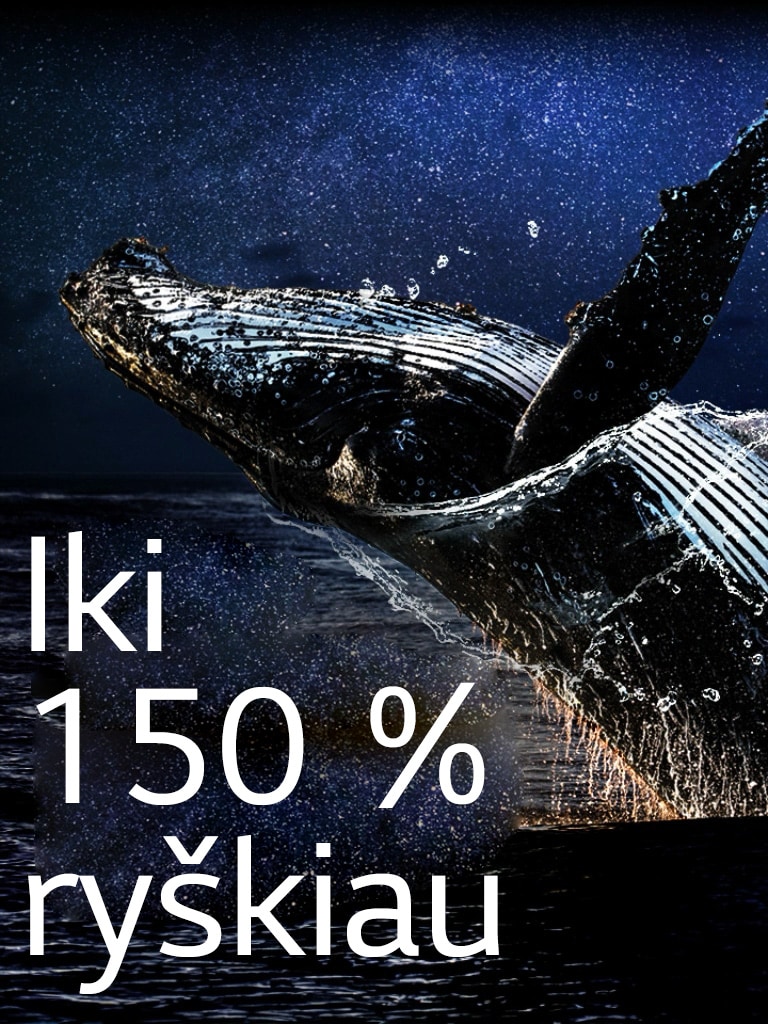 Mustal taustal ookeanist välja hüppav vaal. Sõnad "up to 150% brighter" (kuni 150% heledam) ilmuvad vaala kohale ja muutuvad heledamaks.