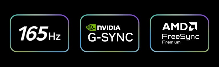 LG OLED evo AI W6 Wallpaper TV su itin sklandaus žaidimo be vaizdo nuostolių funkcijomis – ekrane 165 Hz, NVIDIA G-SYNC ir AMD FreeSync Premium logotipai.