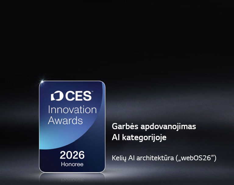 Tamsiame fone rodomas „CES Innovation Awards 2026“ laureato ženklelis. „Multi-AI Architecture“ pripažinta dirbtinio intelekto kategorijoje.