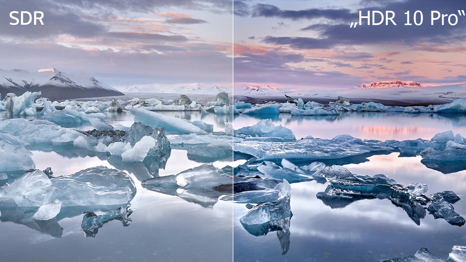 Ekrane rodomas žaidimo robotas. Įprastinis atvaizdas palygintas su „HDR 10 Pro“.