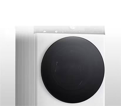 Aiškus skalbyklės su grūdintojo stiklo durelėmis vaizdas.