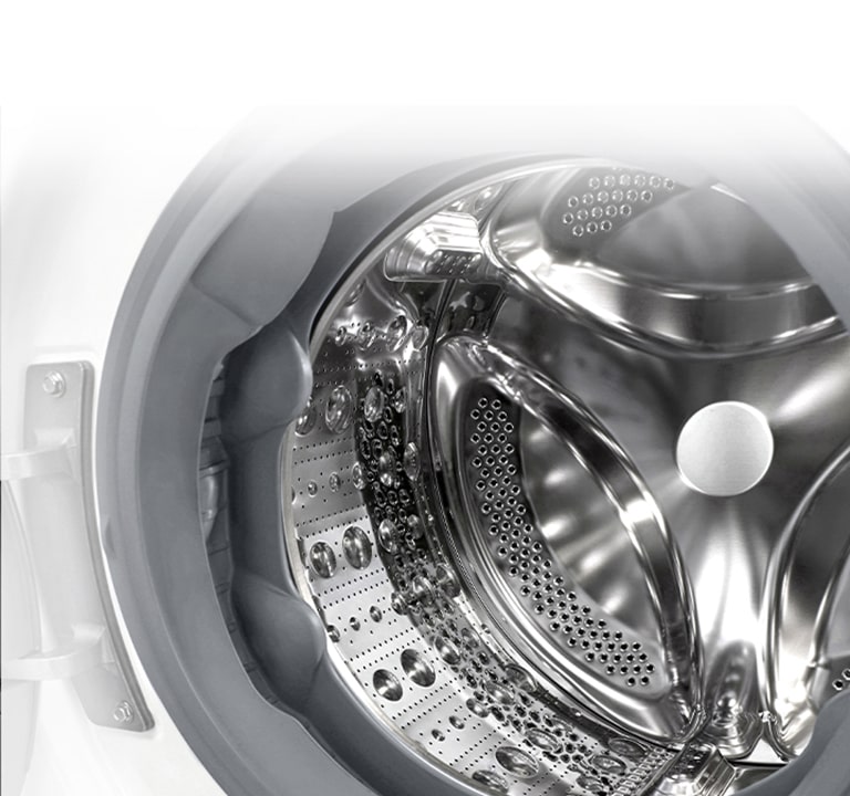 Skalbyklės vidus su nerūdijančiojo plieno kelimo elementais.