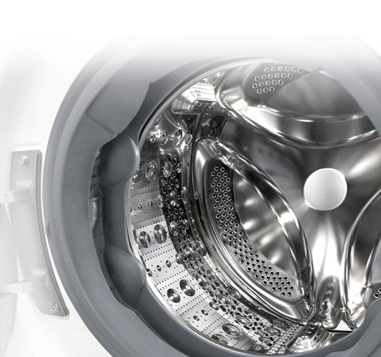 Skalbyklės vidus su nerūdijančiojo plieno kelimo elementais.