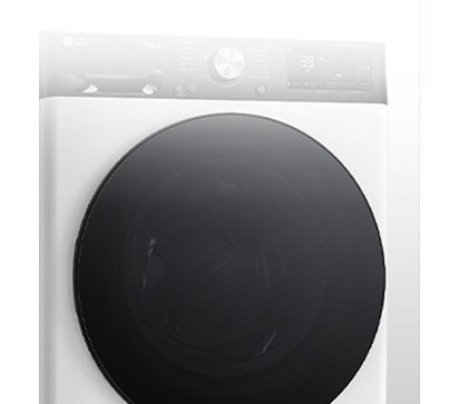 Aiškus skalbyklės su grūdintojo stiklo durelėmis vaizdas.