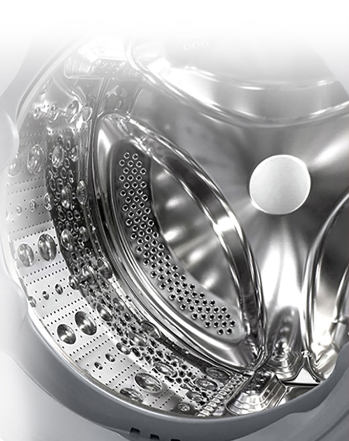 Skalbyklės vidus su nerūdijančiojo plieno kelimo elementais.