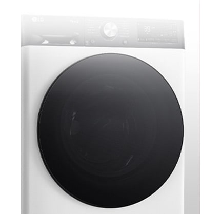 Aiškus skalbyklės su grūdintojo stiklo durelėmis vaizdas.