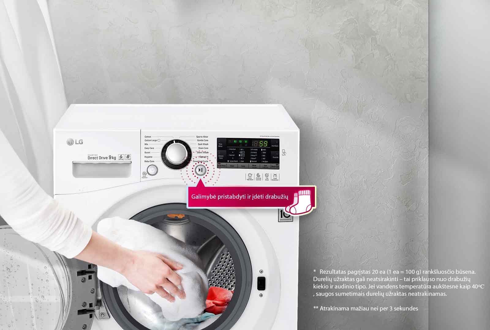 Galimybė pristabdyti ir įdėti drabužių<br>1