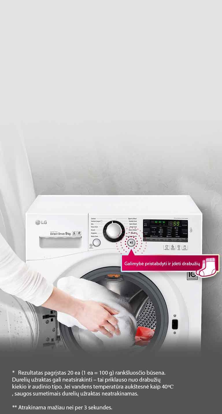 Galimybė pristabdyti ir įdėti drabužių<br>2