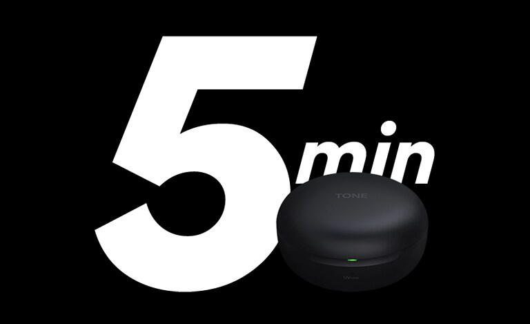 Atvaizdas su įkraunamais „TONE Free“, o už jų pateiktas žodis „5 min.“.