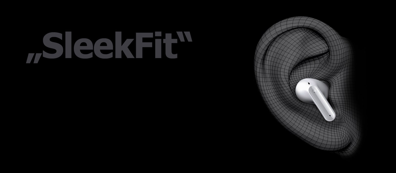 Trimatis atvaizdas su „TONE Free“, dėvimais ausies formoje. Žemiau pateiktas užrašas „Ergonic Fit“.