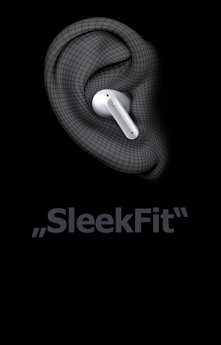 Trimatis atvaizdas su „TONE Free“, dėvimais ausies formoje. Žemiau pateiktas užrašas „Ergonic Fit“.