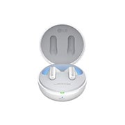 LG TONE Free UFP8W, Atidaryto dėklo vaizdas iš priekio su plūduriuojančiais ausinukais., TONE-UFP8W, thumbnail 2