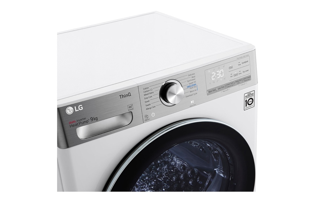 LG džiovyklė 9kg | RH9 serijos | C | Baltas | DUAL Inverter Heat Pump | WiFi | Auto Cleaning Condenser | Smart Pairing | RH90V9AV2QR , Vaizdas iš priekio 1, RH90V9AV2QR, thumbnail 8