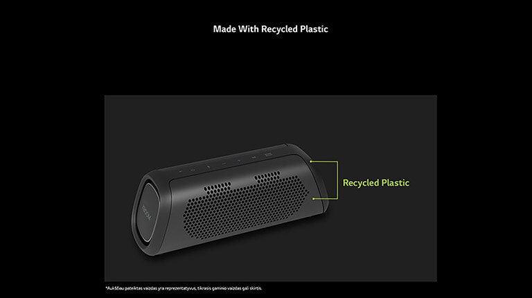 Pateikiamas įstrižas garsiakalbio vaizdas, kuriame matyti perdirbtos dalys.