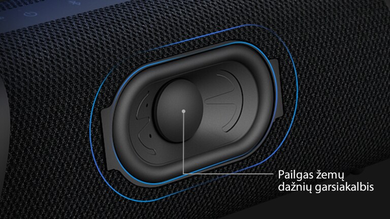 LG XBOOM Go XG5 įstrižainės vaizdas, kuriame matomas garsiakalbis.