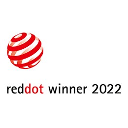 „reddot“ dizaino apdovanojimo logotipas, „iF“ dizaino apdovanojimo logotipas ir „Trusted Reviews“ logotipas.